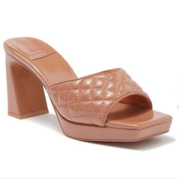 Jeffrey Campbell Nana Tan Quilted Crinkle Patent Platform Mule - Picture 1 of 7